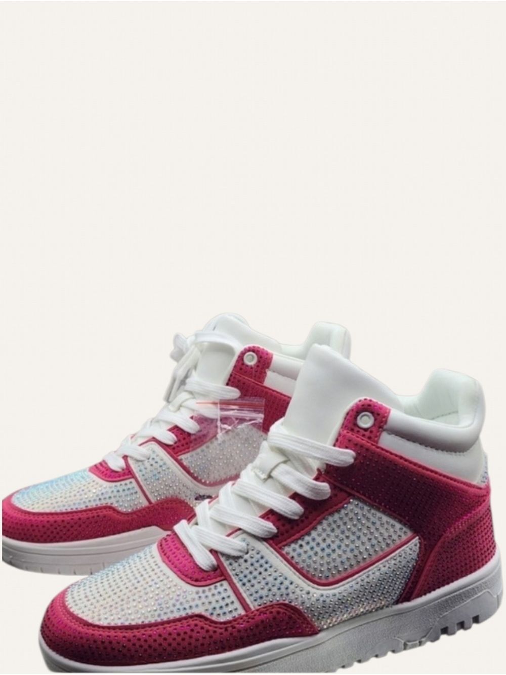 ✨Pink Rhinestone High Top Sneakers Sz 8.5 Y2K Festival Glam✨